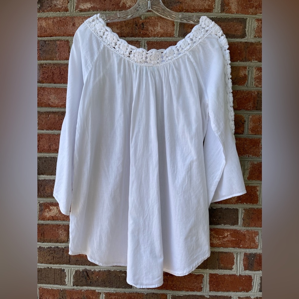 ☀️ SAMSON - Size M - White Crochet Cotton Tunic Top Pullover Lagenlook